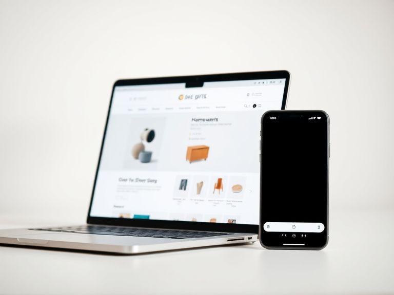 Online store product page displayed on a laptop and phone