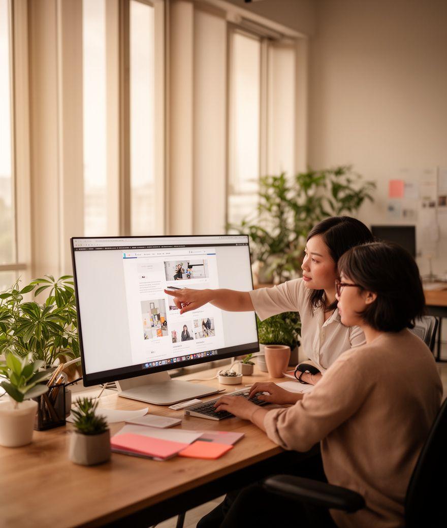 Kavana Digital designers reviewing a website layout in a Kuala Lumpur studio