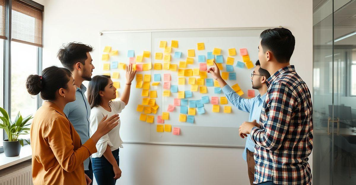 Kavana Digital team mapping a customer journey on a wall of sticky notes